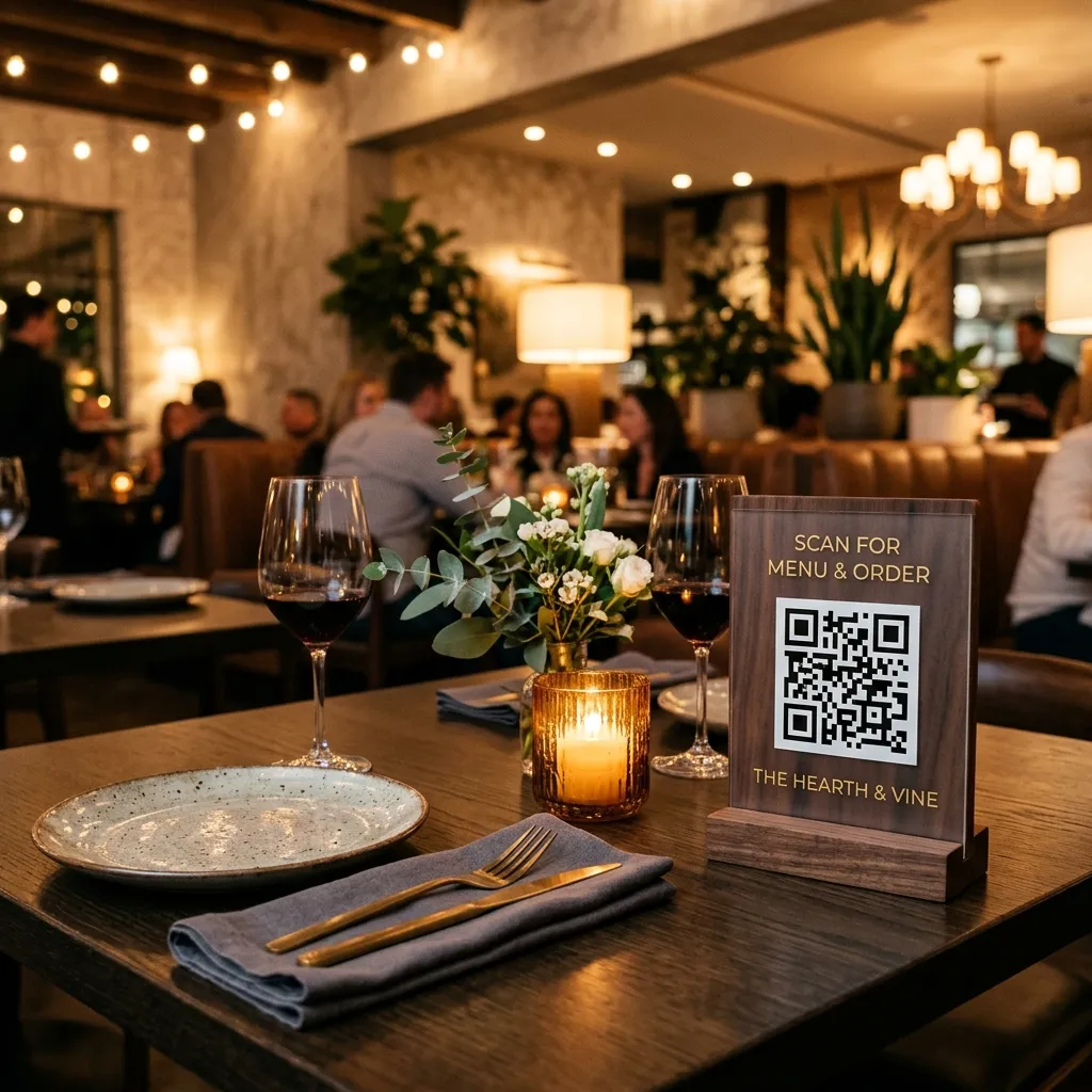 Menú QR interactivo en mesa con botón de llamado a mesero